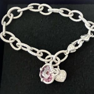 La Petite Sterling Silver & Cubic Zirconia Pink Heart Charm Bracelet